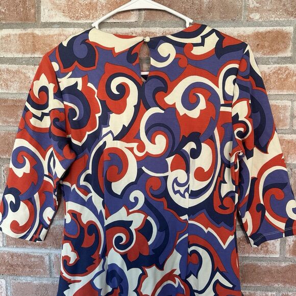 J. McLaughlin Abstract Swirl Print Midi Shift Dress Half Sleeve Pockets Small - Picture 8 of 9